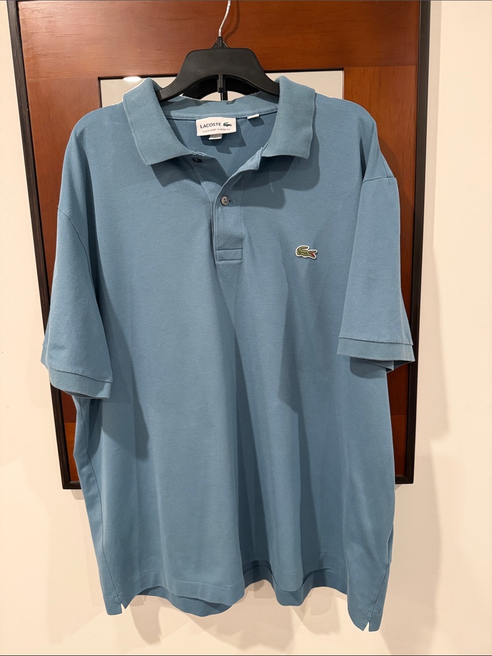 Lacoste Men's Polo Shirt — Dusty Blue with Green Crocodile